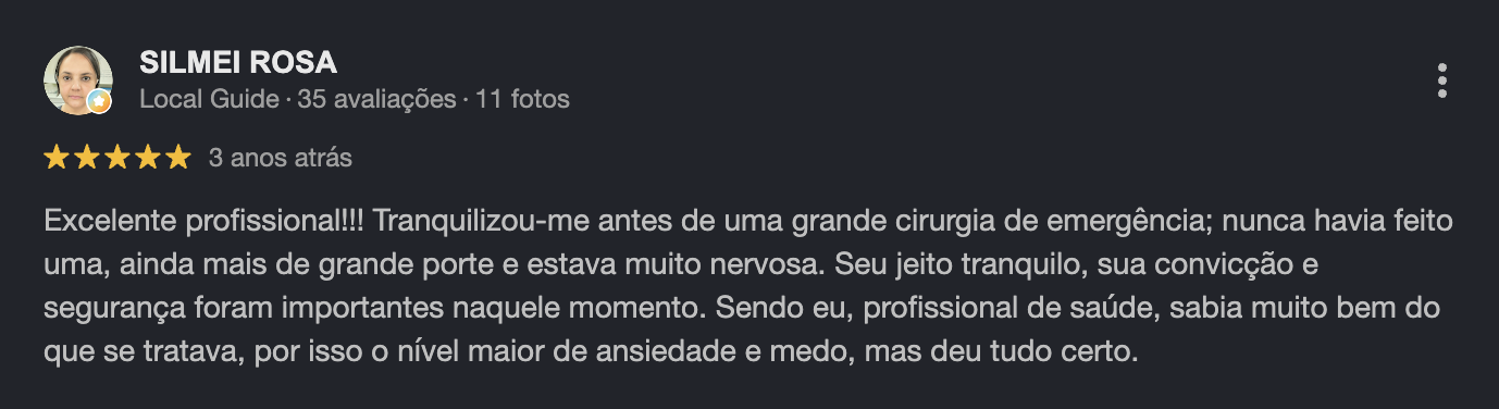 Print da avaliação no Google de Silmei Rosa